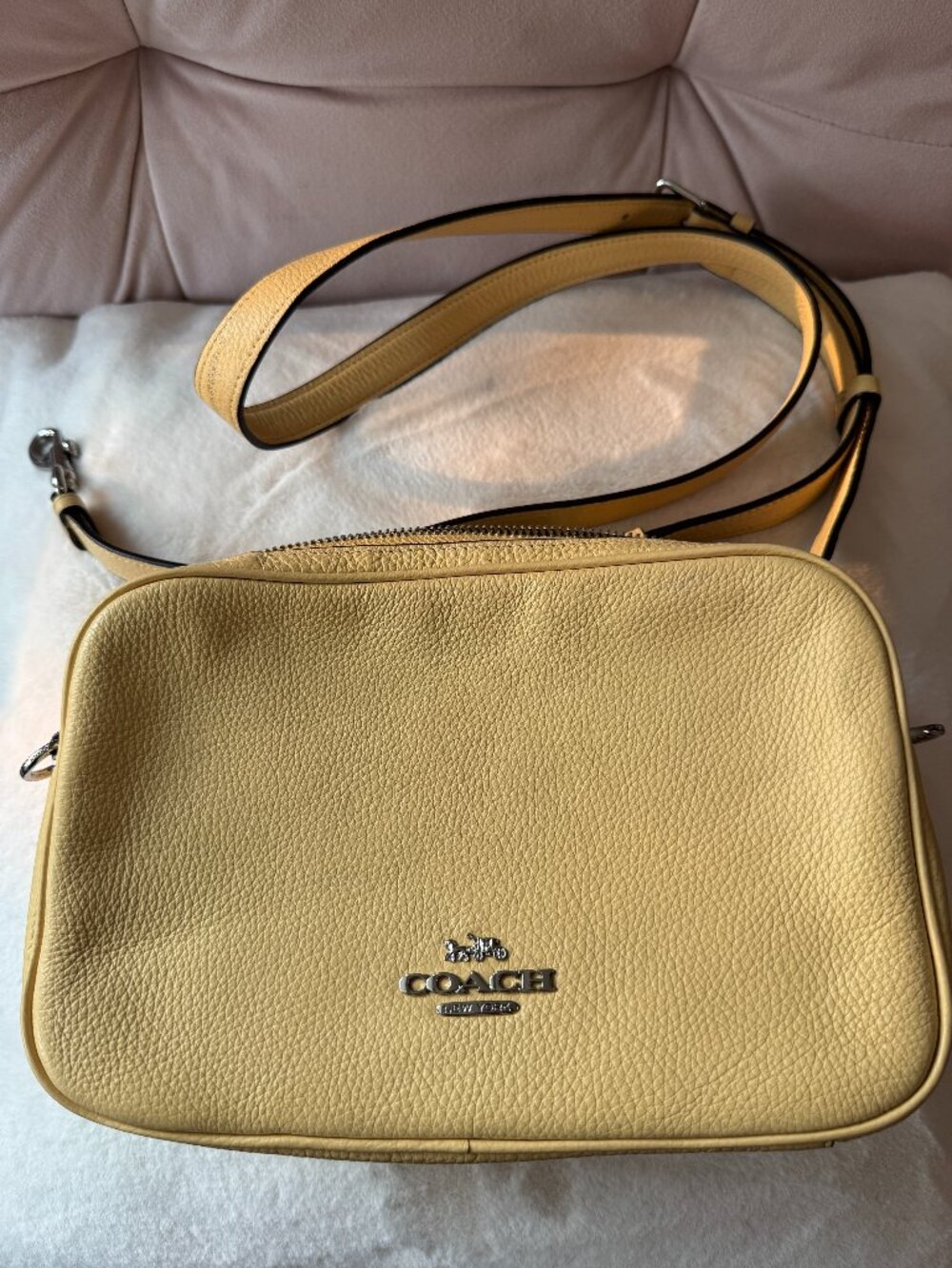 Coach Yellow Pebble Leather Jes Crossbody Bag F39856 Double Zip